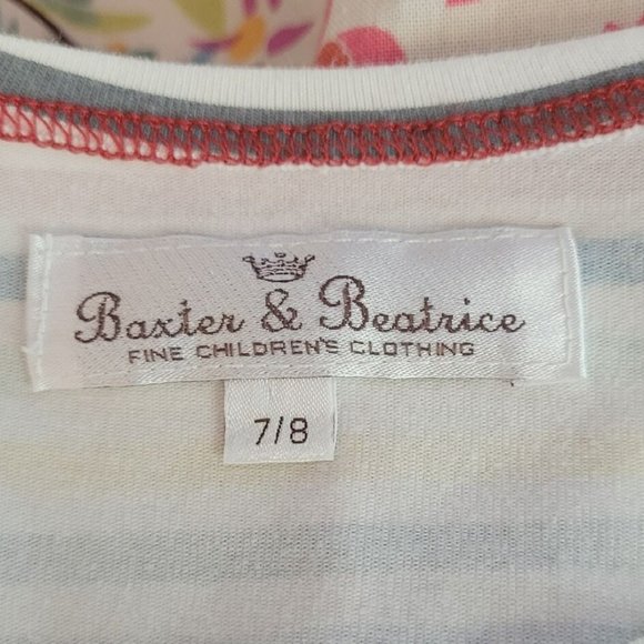 Girls Sz 7/8 BAXTER & BEATRICE Floral/Stripe Long Sleeve Dress with Lace Hemline - Picture 3 of 5